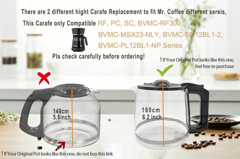 cupsync 12 Cup Coffee Pot replacement Compatible Mr. Coffee replacement pot, Fit RF, LM, PC & SC series,BVMC-RF300, BVMC-MSX23, BVMC-MMX23,BVMC-SC12BL1-2,BVMC-PL12BL1-NP,BVMC-EM100 Series, Free coffee spoon - Image 3